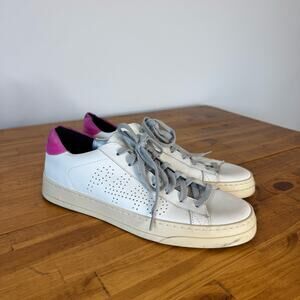 P448 White Leather Pink Suede Lace Up Sneakers Shoes Size 41